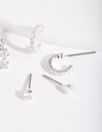 Srebrne kolczyki z cyrkonii sześciennej w kształcie gwiazdek Huggie, zestaw 3 sztuk - link has visual effect only