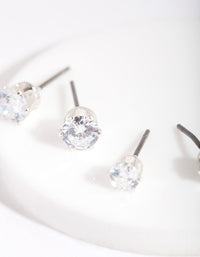 Silver Cubic Zirconia Round Stud Earring 2 Pack - link has visual effect only
