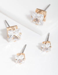 Gold Cubic Zirconia Square Earring 2 Pack - link has visual effect only