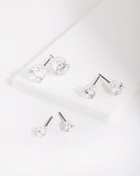 Cubic Zirconia Round Stud Earring 3 Pack - link has visual effect only