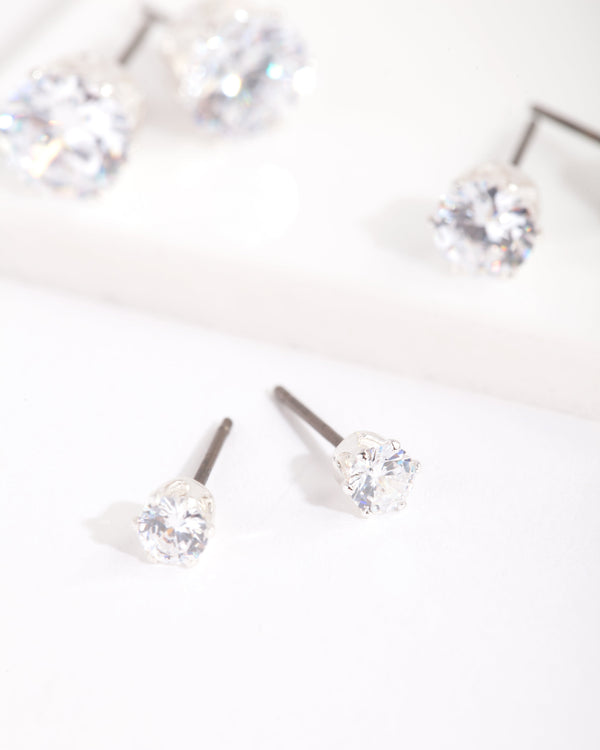 Cubic Zirconia Round Stud Earring 3 Pack