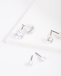 Cubic Zirconia Round Stud Earring 3 Pack - link has visual effect only