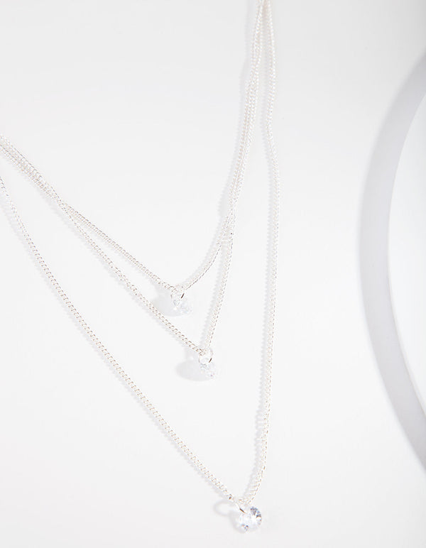 Silver Cubic Zirconia Classic Row Necklace