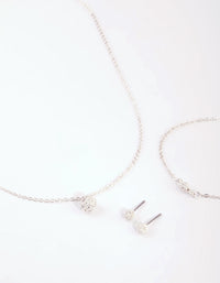 Silver Cubic Zirconia Necklace Bracelet and Earrings Set - link has visual effect only