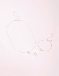 Silver Cubic Zirconia Necklace Bracelet and Earrings Set - link has visual effect only