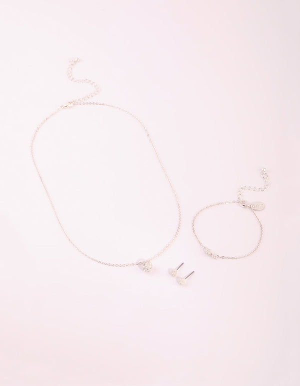 Silver Cubic Zirconia Necklace Bracelet and Earrings Set