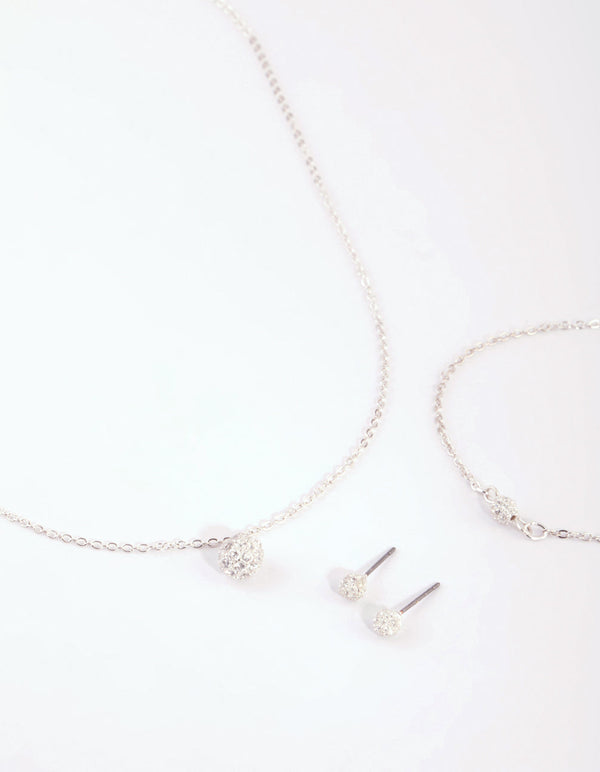 Silver Cubic Zirconia Necklace Bracelet and Earrings Set