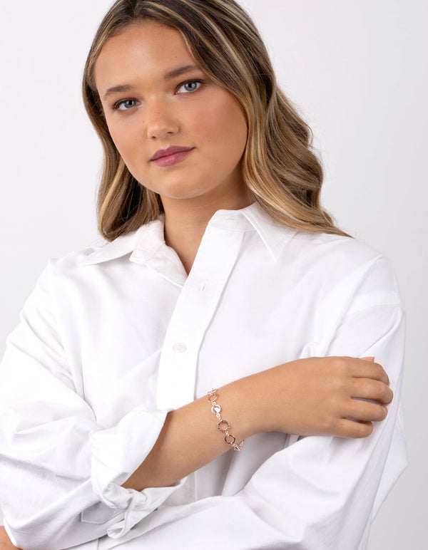 Rose Gold Circle Link Gem Bracelet