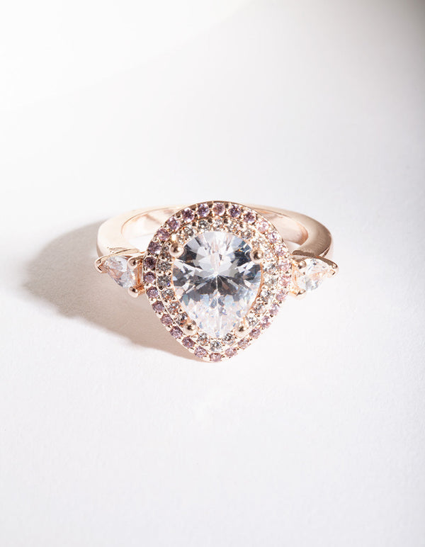 Rose Gold Cubic Zirconia Teardrop Ring