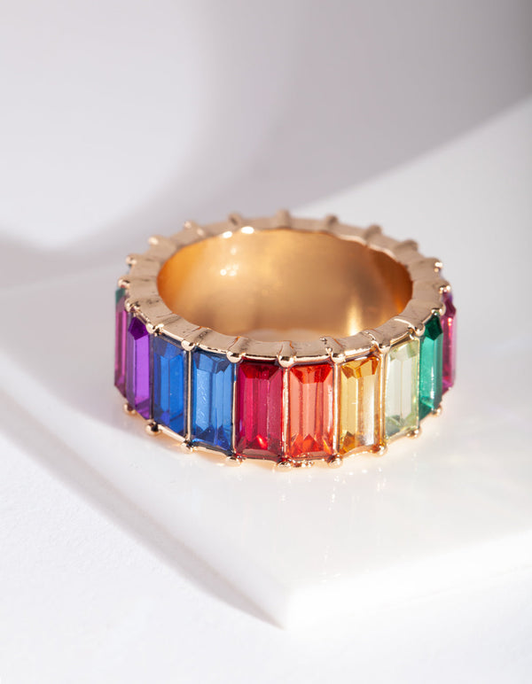 Gouden regenboog edelsteen ring