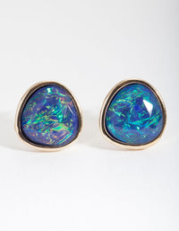 Green Gold Swirling Stone Stud Earrings - link has visual effect only