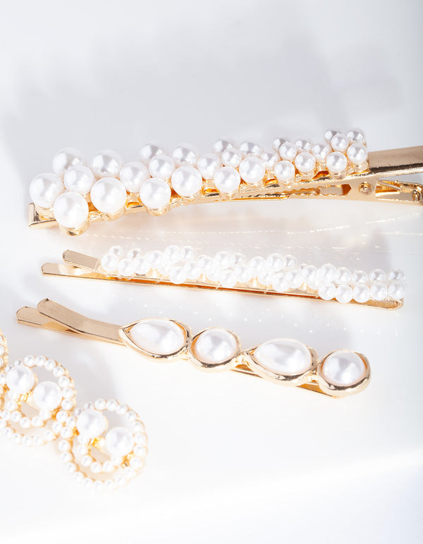 Gold Smile Pearl Hair Clip Pack