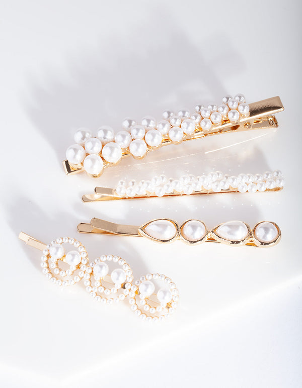Gold Smile Pearl Hair Clip Pack