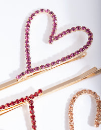 Gold Pink Red Diamante Heart Clip Pack - link has visual effect only