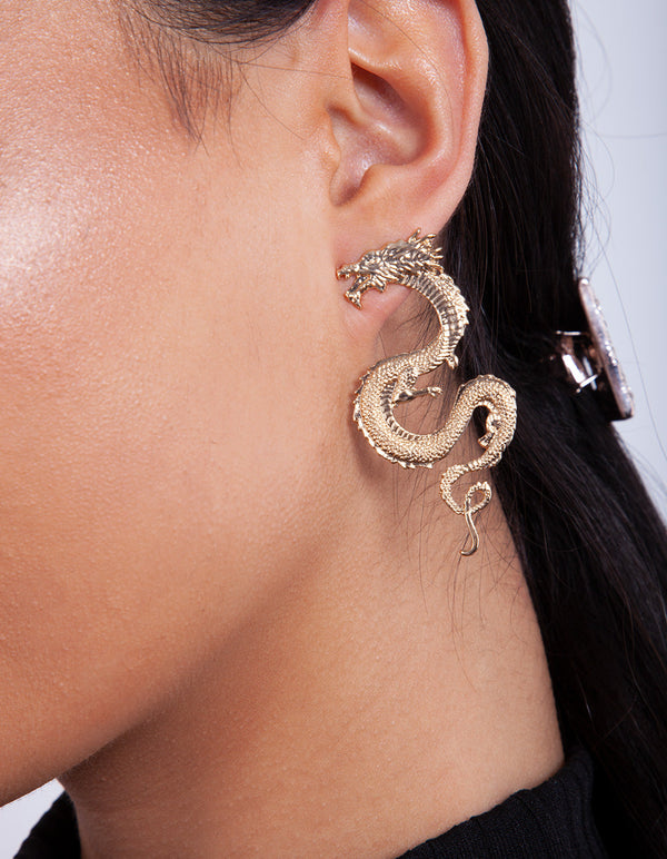 Gold Curl Dragon Earrings