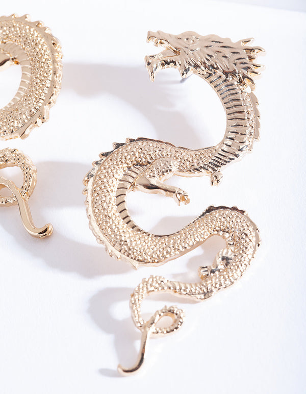 Gold Curl Dragon Earrings