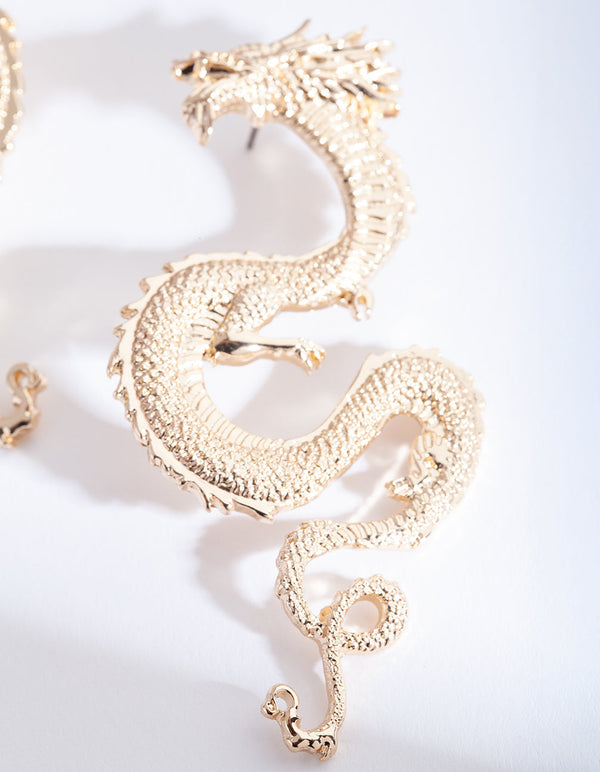 Gold Large Swirl Dragon Earrings
