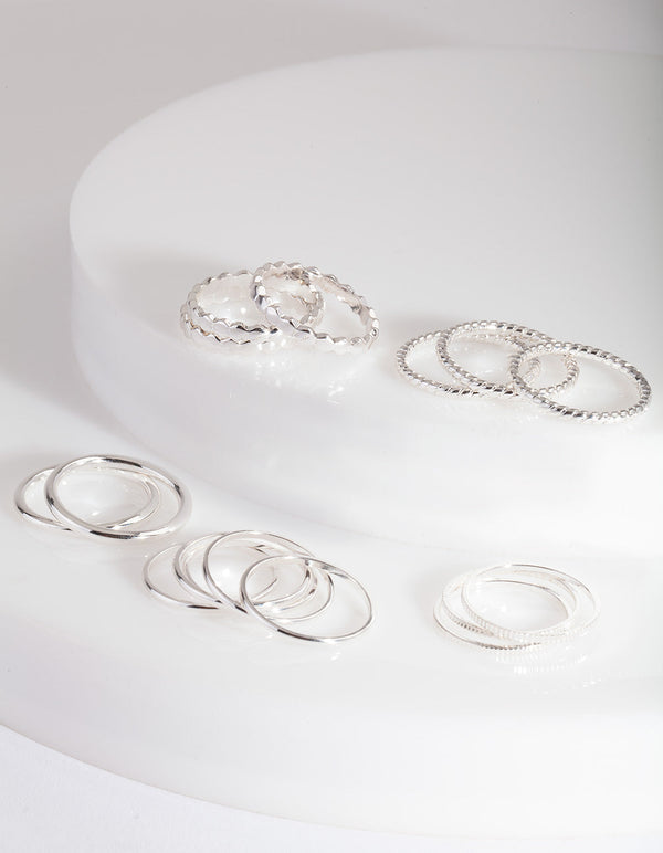 Silver Textured Stack Ring Pack