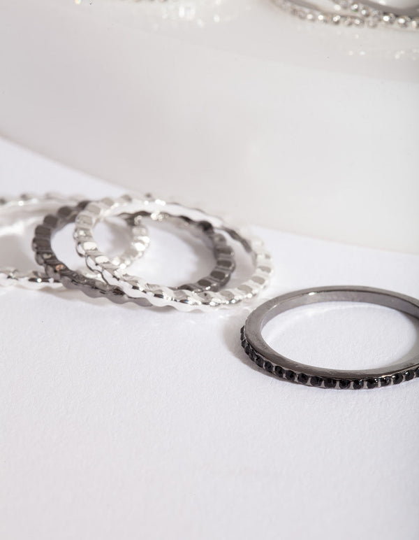 Silver Mixed Metal Ring Pack