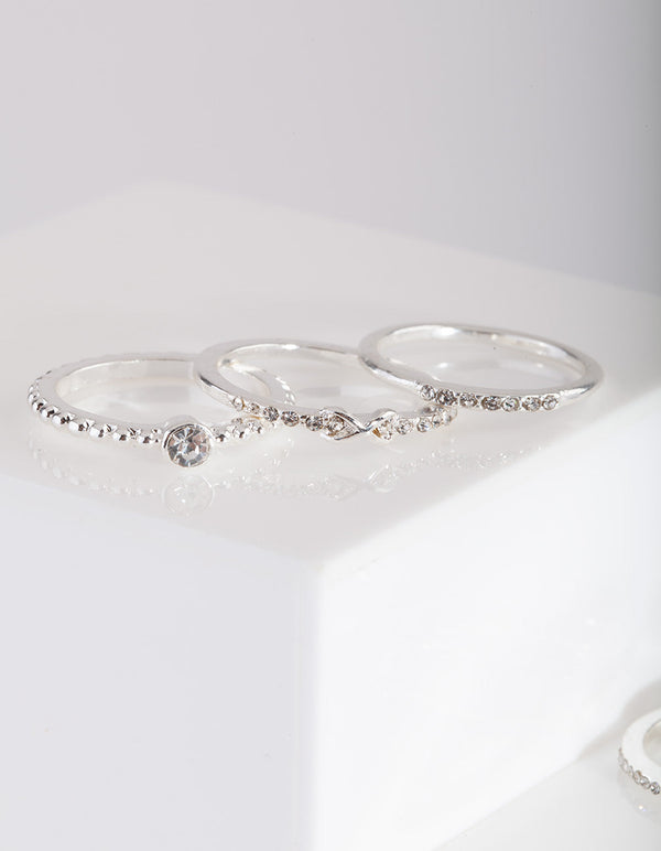 Silver Eternal Diamante Ring Pack