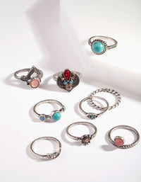Bohemian Silver Mixed Stone Ring Pack - link has visual effect only