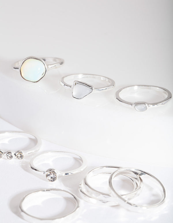 Silver Mixed Synthetic Opal Ring Pack