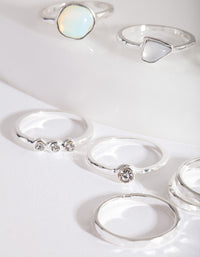 Silver Mixed Synthetic Opal Ring Pack - link has visual effect only