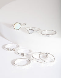 Silver Mixed Synthetic Opal Ring Pack - link has visual effect only