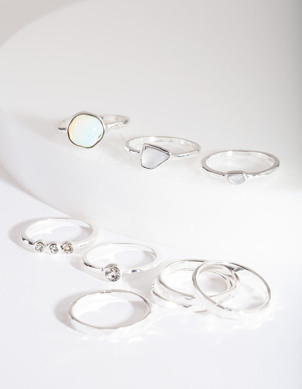 Silver Mixed Synthetic Opal Ring Pack