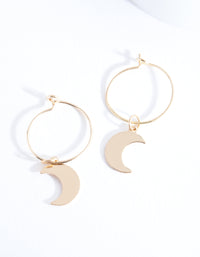 Gold Moon Charm Hoop Earrings - link has visual effect only