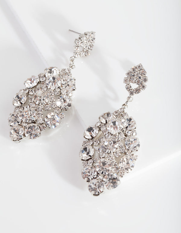 Silver Oval Gem Cluster Earrings