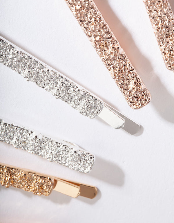 Mixed Metal Textured Hair Clip 6 Pack