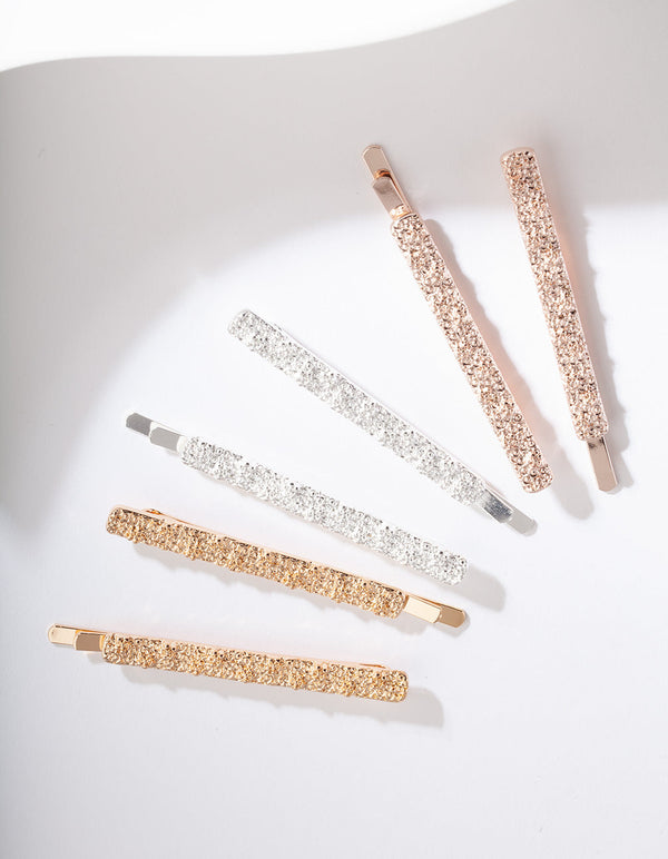 Mixed Metal Textured Hair Clip 6 Pack