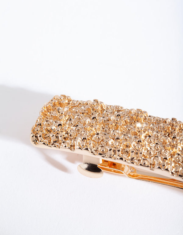 Gold Textured Long Barrette Hair Clip