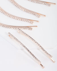 Rose Gold Mini Crystal Hair Pin 6 Pack - link has visual effect only