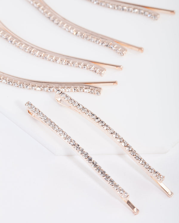 Rose Gold Mini Crystal Hair Pin 6 Pack