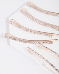 Rose Gold Mini Crystal Hair Pin 6 Pack - link has visual effect only