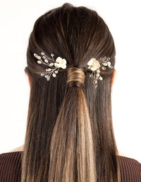 Silver White Flower Hair Pin Pack - link has visual effect only