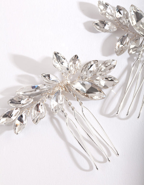 Silver Floral Gem Hair Pin 2 Pack