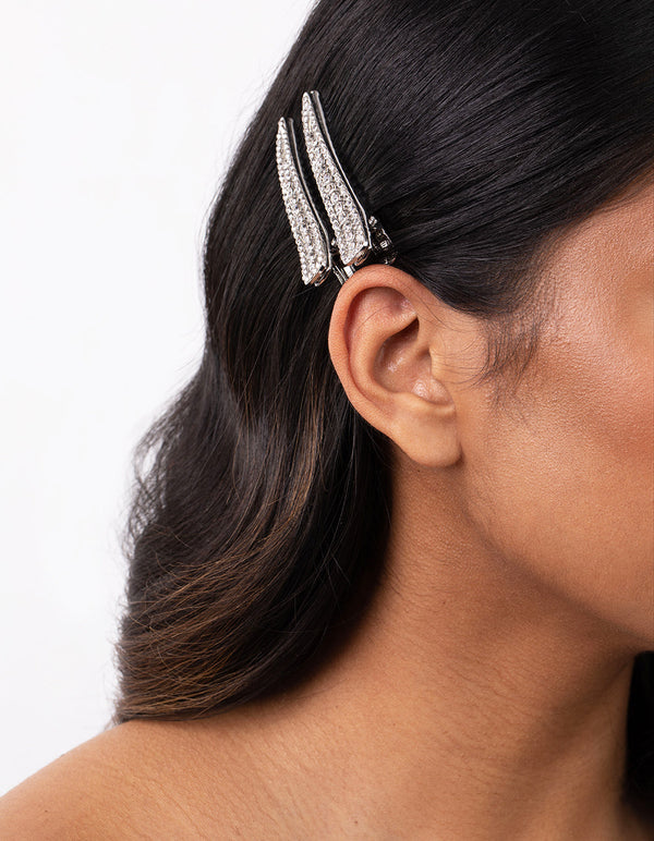 Silver Diamante Row Clip Duo