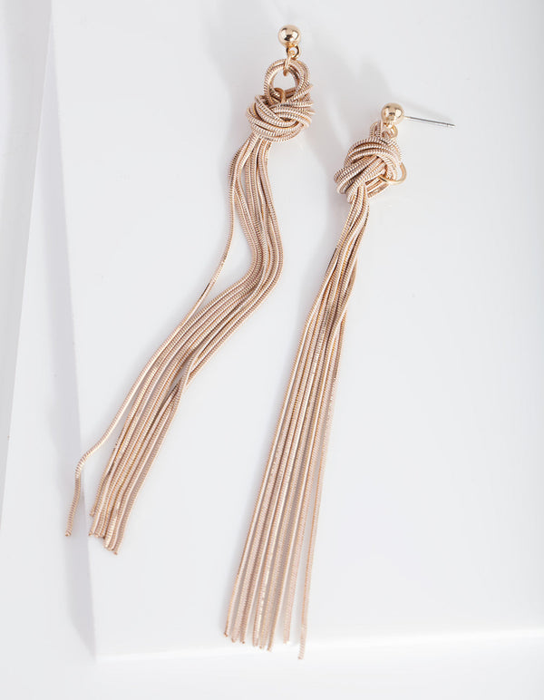 Pink and Gold Thread Chain Knot Earrings