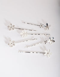 Silver Floral Stone Hair Clip Pack - link has visual effect only