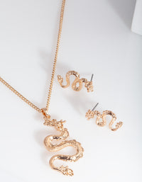 Gold Dragon Earrings Necklace Set - link has visual effect only