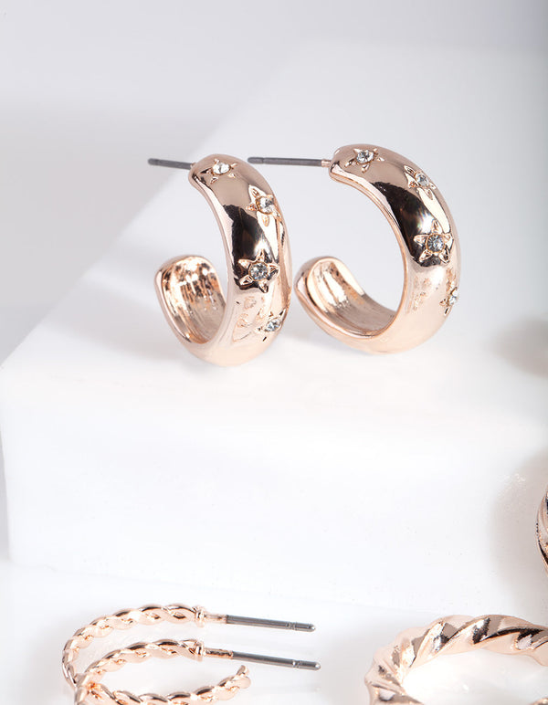 Rose Gold Diamante Hoop Earring Pack