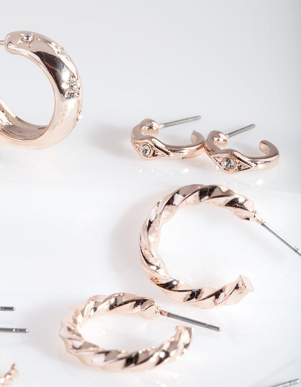 Rose Gold Diamante Hoop Earring Pack