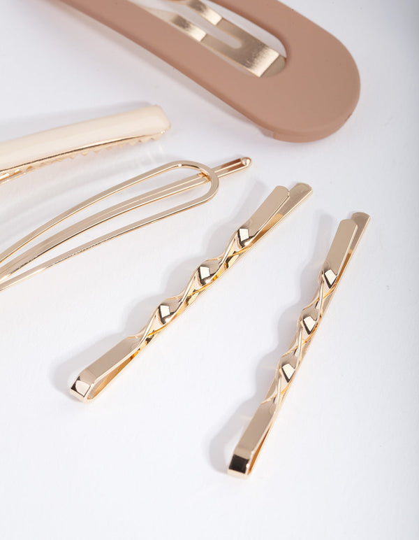 Gold and Brown Hair Clip Pack
