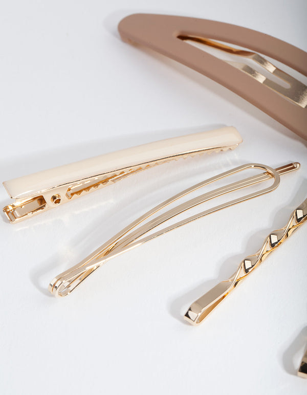 Gold and Brown Hair Clip Pack