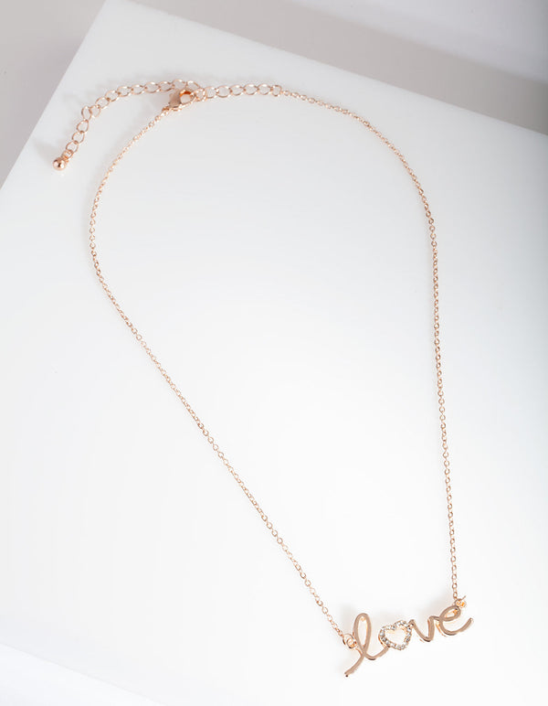 Rose Gold Diamante "Love" Necklace