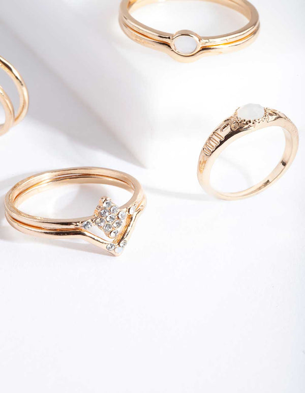 Gold Diamante Textured Ring Pack