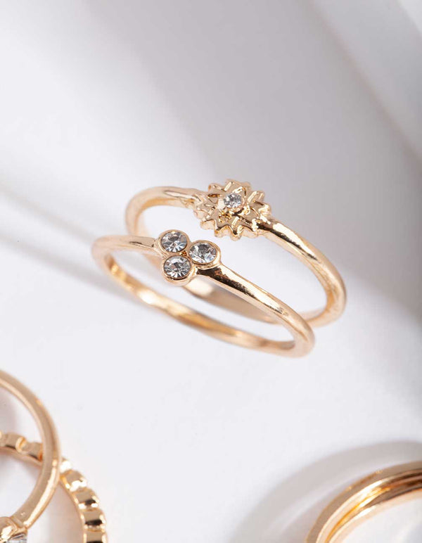 Gold Diamante Textured Ring Pack